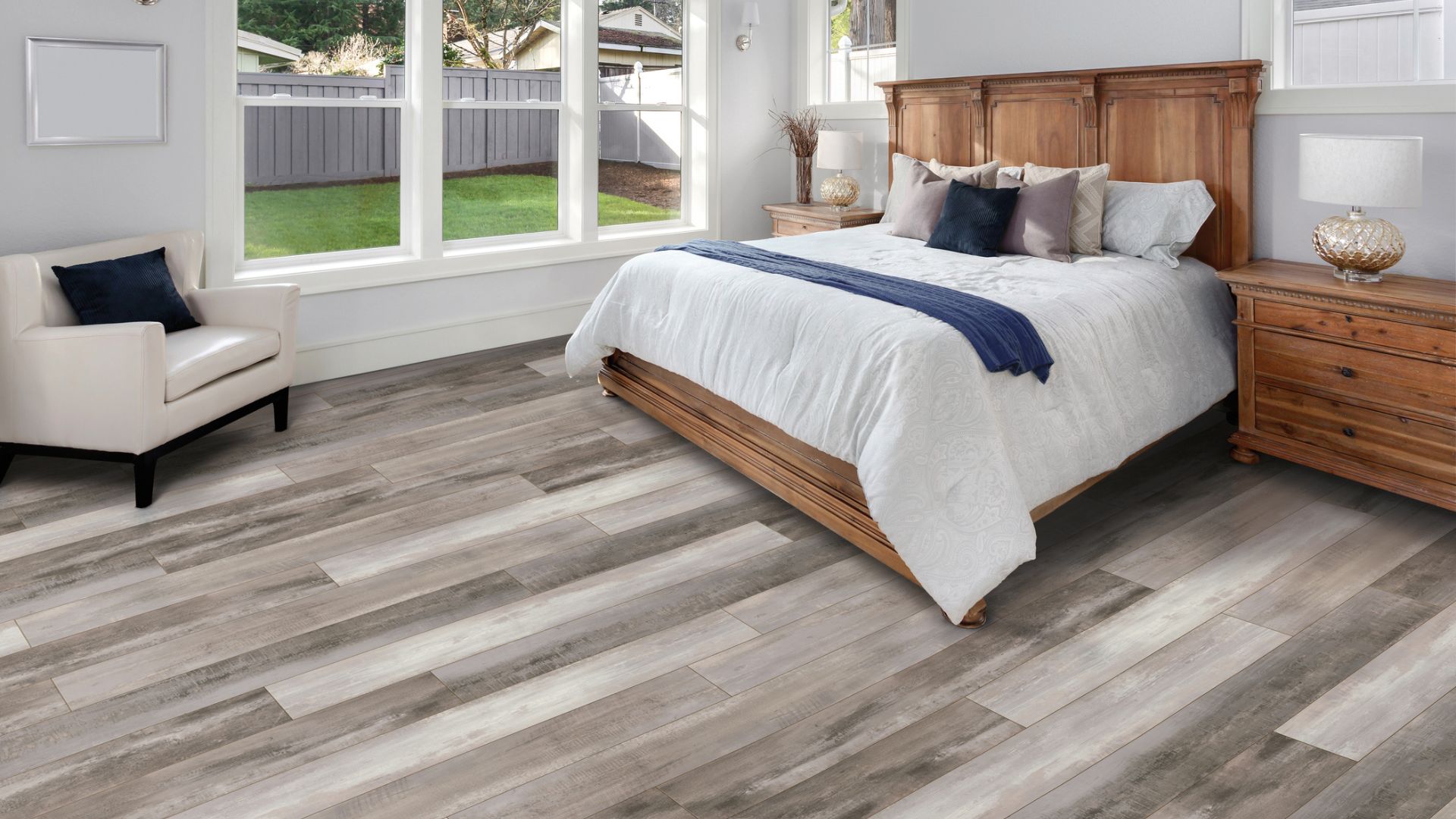 Luxury vinyl plank flooring in a bedroom